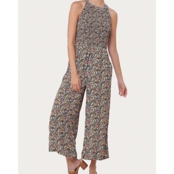 Ann Taylor Loft floral smocked wide leg halter top jumpsuit woman size 2 - Picture 1 of 8